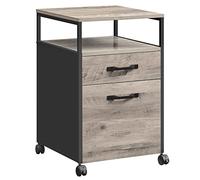 VASAGLE Caisson de Bureau à 2 Tiroirs, Rangement Document à roulettes | Compartiment Ouvert, Cadre en Acier, Style Moderne, Grège chiné et Noir d'encre, Collection BARNET OFC071B02