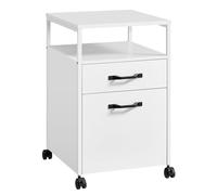 VASAGLE Caisson de Bureau à 2 Tiroirs, Rangement Document à Roulettes, Mobile, Compartiment Ouvert, Cadre en Acier, Style Moderne, Blanc Nuage OFC071W14