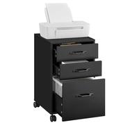 VASAGLE Caisson de Bureau, Meuble de Bureau à 3 tiroirs, Casier sur roulettes, pour Documents Format A4, Tringle Réglable, Style Industriel, Noir d'encre OFC065B16
