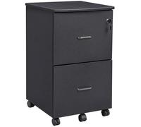 VASAGLE Caisson de Bureau Mobile,2 Tiroirs, Système de Blocage des roulettes,Rails de Suspension Réglables,Noir Granite LCD27BKV1