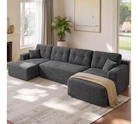 VASAGLE Canapé d'angle Convertible en Velours Côtelé, Banquette Lit Modulable, Canapé Compressé, 336 x 154 x 89 cm, Gris Plomb, Meubles de Salon, Collection Camila LCS189G101