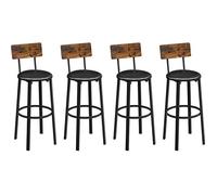 VASAGLE Chaises de Bar, Lot de 4, Tabourets Hauts, Sièges Rembourrés, Montage Facile, Style Industriel,Marron Rustique et Noir