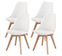 VASAGLE Chaises de Salle à Manger, Chaises de Cuisine avec Coussin en Cuir PU, Pieds en Bois de Hêtre, Lot de 4, 46,5 x 57 x 79 cm, Blanc Nuage, pour Salon, Bureau, Collection Lenna KDC888WD01