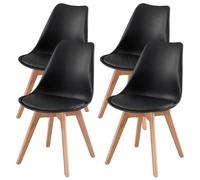 VASAGLE Chaises de Salle à Manger, Lot de 4, Pieds en Bois de Hêtre | Chaises de Cuisine, Coussin en Cuir PU, 46,5 x 57 x 79 cm, pour Salon, Bureau, Noir, Collection LENNA KDC888BH01