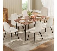 VASAGLE Chaises de Salle à Manger, Lot de 6, Support Métallique, Pieds Réglables, Nettoyage Facile, Chaises de Cuisine, Tissu Chenille, PU Texturé Glacé, Blanc Crème ZH2506052