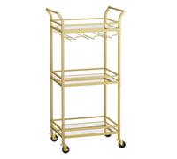 VASAGLE Chariot à 3 Niveaux, avec roulettes, Verre Réfléchissant | Desserte avec Poignée, pour Petit Espace, Cuisine, Salon, Bar, Doré clair et Gris tourterelle, Collection BARIS LRC091A62