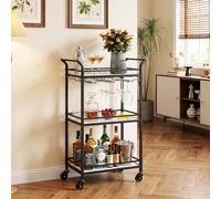 VASAGLE Chariot de bar, chariot de service de bar à domicile, petit chariot de bar avec étagère à 3 niveaux, supports à vin, porte-verres, mini chariot de bar pour petits espaces, cuisine, salle à