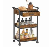 VASAGLE Chariot de Rangement, 3 Niveaux Chariot à Roulette, Panneau d'Aggloméré, avec Frein, Tiroir Supérieur, Étagères, pour Cuisine, Salle de Bain, Chambre, Marron Rustique et Noir d'Encre LRC048K01