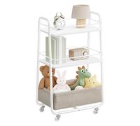 VASAGLE Chariot de Rangement avec Panier en Tissu, à 3 Niveaux | Chariot à Roulettes avec Étagères, pour Salon, Chambre, Cuisine, Blanc Nuage, Collection LILEA LRC001WB01
