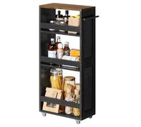 VASAGLE Chariot de Rangement Fin à 4 Niveaux, 40 x 20 x 86,5 cm | Étagère de Cuisine avec Roulettes, Poignée, Petit Espace, Noir Boisé et Marron Rustique, Collection SIREN LRC051K02