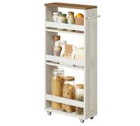 VASAGLE Chariot de Rangement Fin à 4 Niveaux, Étagère de Cuisine avec roulettes, avec Poignée, Petit Espace, 15 x 43,2 x 86,5 cm, Salle de Bain, Buanderie, Blanc Rustique et Marron Miel LRC050K01