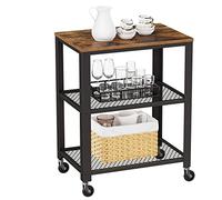 VASAGLE Chariot de Service à 3 Niveaux Vintage, Chariot Commode Roulant Rustique, étagère de Rangement Robuste, avec Plateau en Bois, Roues, pour Cuisine et Salon, Vintage LRC78X