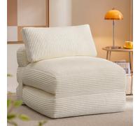 VASAGLE Chauffeuse Convertible, Fauteuil en Velours Côtelé et Mousse, Lit d'Appoint Pliable, 89 x 89 x 78 cm / 89 x 195 x 43 cm, Blanc Crème, pour Salon, Collection Camila LCS211W101