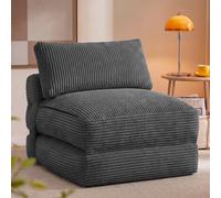 VASAGLE Chauffeuse Convertible, Fauteuil en Velours Côtelé et Mousse, Lit d'Appoint Pliable, 89 x 89 x 78 cm / 89 x 195 x 43 cm, Gris Plomb, pour Salon, Collection Camila LCS211G101