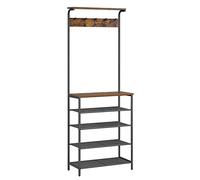 VASAGLE cintre, arbre de couloir avec rangement pour chaussures, étagère à chaussures 5 étages de différentes hauteurs, 5 doubles crochets, étagère supérieure, dortoir de couloir, industriel, marron