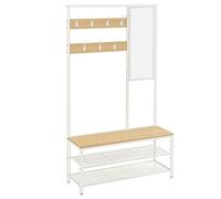 VASAGLE Cintre, Porte-Manteau avec Crochets, Banc, 35 x 98 x 180 cm, pour entrée, Chambre à Coucher, Salon, Moderne, chêne Blanc HSR415W09