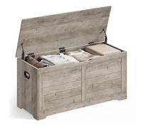 VASAGLE Coffre de Rangement, Banc à Chaussures, avec 2 Charnières de Sécurité, Imitation Grange, 40 x 100 x 46 cm, pour Entrée, Couloir, Chambre, Salon, Grège Chiné LSB061K02