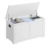 VASAGLE Coffre de Rangement, Banc à Chaussures, avec 2 Charnières de Sécurité, Imitation Grange, 40 x 80 x 46 cm, pour Entrée, Couloir, Chambre, Salon, Blanc Nuage LSB063T14
