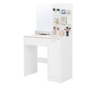 VASAGLE Coiffeuse avec Miroir, Compartiment avec 2 Étagères Réglables, 1 Tiroir, 2 Étagères, Coin Beauté, Blanc