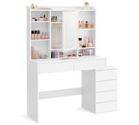 VASAGLE Coiffeuse avec Miroir LED, Luminosité Réglable, Table de Maquillage, 40 x 118,3 x 145 cm, Compartiments Ouverts, Étagères Réglables, Moderne, Blanc Nuage, Kailyn Collection RDT624WB01