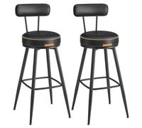 VASAGLE EKHO Collection - Tabouret de Bar Pivotant à 360°, Lot de 2, pour Cuisine, Rembourré, Dossier, PU avec Coutures, Style Moderne Mi-siècle, Hauteur 76 cm, Bar, Noir d'encre LBC889B01