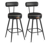 VASAGLE EKHO Collection - Tabouret de Bar Pivotant à 360°, Lot de 2, pour Cuisine, Rembourré, Dossier, PU avec Coutures, Style Moderne Mi-siècle, Hauteur 65 cm, Bar, Noir d'encre LBC089B01
