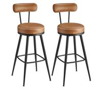 VASAGLE EKHO Collection - Tabouret de Bar Pivotant à 360°, Lot de 4, pour Cuisine, Rembourré, Dossier, PU avec Coutures, Style Moderne Mi-siècle, Hauteur 76 cm, Bar, Marron Caramel LBC389K01