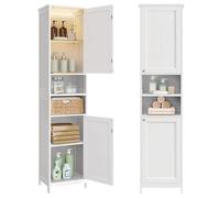 VASAGLE Colonne Salle de Bain avec Éclairage, Étagères Réglables | Meuble de Rangement Mince, Compartiments Ouverts, pour les Petits Espaces, Blanc Nuage, Collection SOFIE BBC766WH03