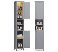 VASAGLE Colonne Salle de Bain avec Éclairage, Étagères Réglables | Meuble de Rangement Mince, Compartiments Ouverts, pour les Petits Espaces, Gris Tourterelle, Collection SOFIE BBC566G03