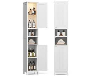 VASAGLE Colonne Salle de Bain avec Éclairage, Étagères Réglables | Meuble de Rangement Mince, Compartiments Ouverts, pour les Petits Espaces, Blanc Nuage, Collection SOFIE BBC566W03