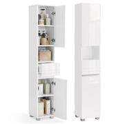 VASAGLE Colonne Salle de Bain, avec Tiroir, 30 x 30 x 170 cm | Meuble Salle de Bain Rangement, Colonne, Étagères Réglables, Compartiments, Blanc nuage, Collection KAIN BBC560P31