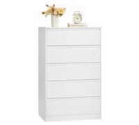 VASAGLE Commode, 5 Tiroirs sans Poignée, 60,2 x 40 x 97,6 cm | Meuble de Rangement, Panneau d'Aggloméré et MDF, Chambre, Blanc Neige, Collection KAILYN LTS605WE01