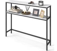 VASAGLE Console pour Couloir à 2 Niveaux, 100 x 20 x 81 cm | Table d'Appoint Fine, pour Salon, Chambre, Blanc marbré et Noir mat, Collection BARNET LNT131W59