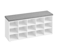 VASAGLE Banc à Chaussures, Organiseur de Chaussures avec 15 Compartiments, Siège Rembourré, pour Entrée, Couloir, Placard, Blanc Nuage et Gris Tourterelle LHS15WT