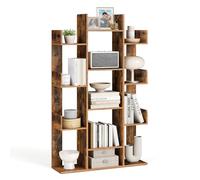 VASAGLE Custos Collection - Bibliothèque Arbre, Étagère à 13 Compartiments, Meuble de Rangement, 86 x 25 x 140 cm, avec Coins Arrondis et Rebords, Marron Rustique LBC67BXV1