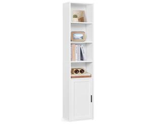 VASAGLE Custos Collection - Bibliothèque, Étagère Haute sur 6 Niveaux, avec Porte, Meuble de Rangement Ouvert, 24 x 31,8 x 175 cm, pour Salon, Bureau, Salle à Manger, Blanc Nuage LBC401W01