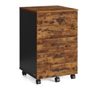 VASAGLE Custos Collection - Caisson de Bureau à roulettes, Meuble de Rangement, Support pour Imprimante, avec 5 Tiroirs, Rails Coulissants, pour Bureau, Télétravail, Marron Rustique OFC081KD02