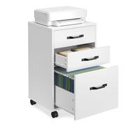 VASAGLE Custos Collection - Caisson de Bureau, Meuble de Bureau à 3 tiroirs, Casier sur roulettes, pour Documents Format A4, Tringle Réglable, Style Industriel, Blanc Nuage OFC065WB01