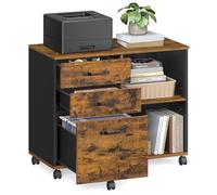 VASAGLE Custos Collection - Caisson, Support d'Imprimante, 3 Tiroirs, Meuble de Rangement, Compartiments Ouverts, pour Format A4, Documents, Style Industriel, Marron Rustique et Noir OFC041KD01
