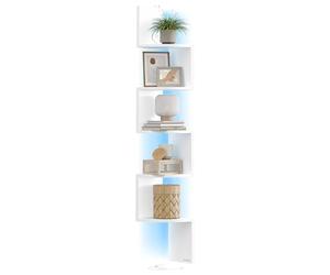 VASAGLE Custos Collection - Étagère d’Angle, Étagère Murale avec Éclairage LED, 5 Niveaux, en Zigzag, Bibliothèque, pour Chambre, Salon, Salle de Bain, avec Bouton, Télécommande, Blanc Mat LBC630W01