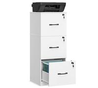 VASAGLE Custos Collection, Meuble de Bureau, avec 3 Tiroirs Verrouillables | Meuble de Rangement, Support pour Imprimante, Tringles Réglables, Compatible avec Formats A4, Blanc Nuage OFC055W14
