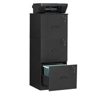 VASAGLE Custos Collection, Meuble de Bureau, avec 3 Tiroirs Verrouillables | Meuble de Rangement, Support pour Imprimante, Tringles Réglables, Compatible avec Formats A4, Noir d'encre OFC055B16