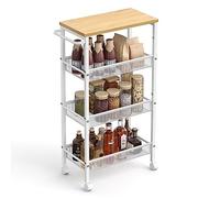 VASAGLE Desserte 4 Niveaux, Étagère de Cuisine Fin avec roulettes, Cadre en Acier, Poignée, Petit Espace, 22 x 45,4 x 77 cm, Salle de Bain, Salon, Bureau, Beige Chêne et Blanc LRC033W09