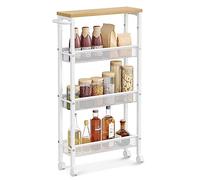 VASAGLE Desserte 4 Niveaux, Étagère de Cuisine Fin avec roulettes, Cadre en Acier, Poignée, Petit Espace, 13 x 45,4 x 77 cm, Salle de Bain, Salon, Bureau, Beige Chêne et Blanc LRC032W09