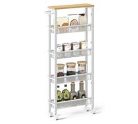 VASAGLE Desserte 5 Niveaux, Étagère de Cuisine Fin avec roulettes, Cadre en Acier, Poignée, Petit Espace, 13 x 45,4 x 99,6 cm, Salle de Bain, Salon, Bureau, Beige Chêne et Blanc LRC034W09