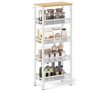 VASAGLE Desserte 5 Niveaux, Étagère de Cuisine Fin avec roulettes, Cadre en Acier, Poignée, Petit Espace, 22 x 45,4 x 99,6 cm, Salle de Bain, Salon, Bureau, Beige Chêne et Blanc LRC035W09