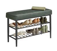 VASAGLE EKHO Collection - Banc à Chaussures, Banc de Rangement, Meuble d’Entrée, PU avec Coutures, Style Moderne Mi-siècle, Charge 135 kg, 30 x 80 x 50 cm, Vert Forêt LSB054CH01