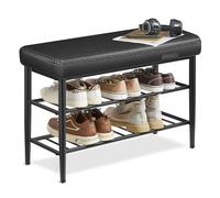 VASAGLE EKHO Collection - Banc à Chaussures, Banc de Rangement, Meuble d’Entrée, PU avec Coutures, Style Moderne Mi-siècle, 30 x 80 x 50 cm, Charge 135 kg, Noir d'encre LSB054B01