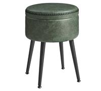 VASAGLE EKHO Collection - Pouf de Rangement, Tabouret de Coiffeuse, PU avec Coutures, Moderne Mi-siècle, Tabouret de Rangement Rond avec Pieds en Acier, Capacité 150 kg, Vert Forêt LOM005C01