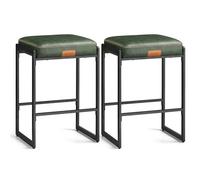 VASAGLE EKHO Collection - Tabouret de Bar, Lot, Tabourets d’Ilot de Cuisine, PU avec Coutures, Style Mi-siècle, Hauteur 66 cm, Bar de Salle à Manger, Montage Facile, Vert Forêt LBC086C01